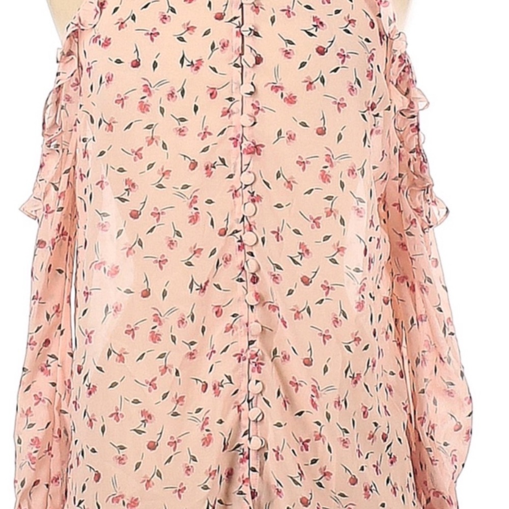 L'Academie Blush Pink Floral Ruffle Cold-Shoulder Blouse